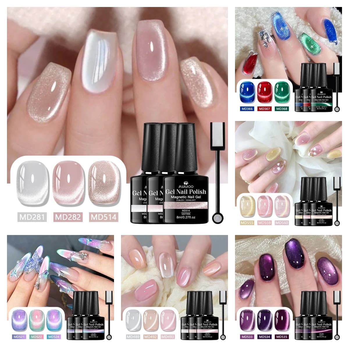 3Pcs Magnetic Gel Nail Polish Set Nude Purple Aurora Color Soak Off UV LED Cat Gel Varnish For Salon Home DIY Nail Manicure