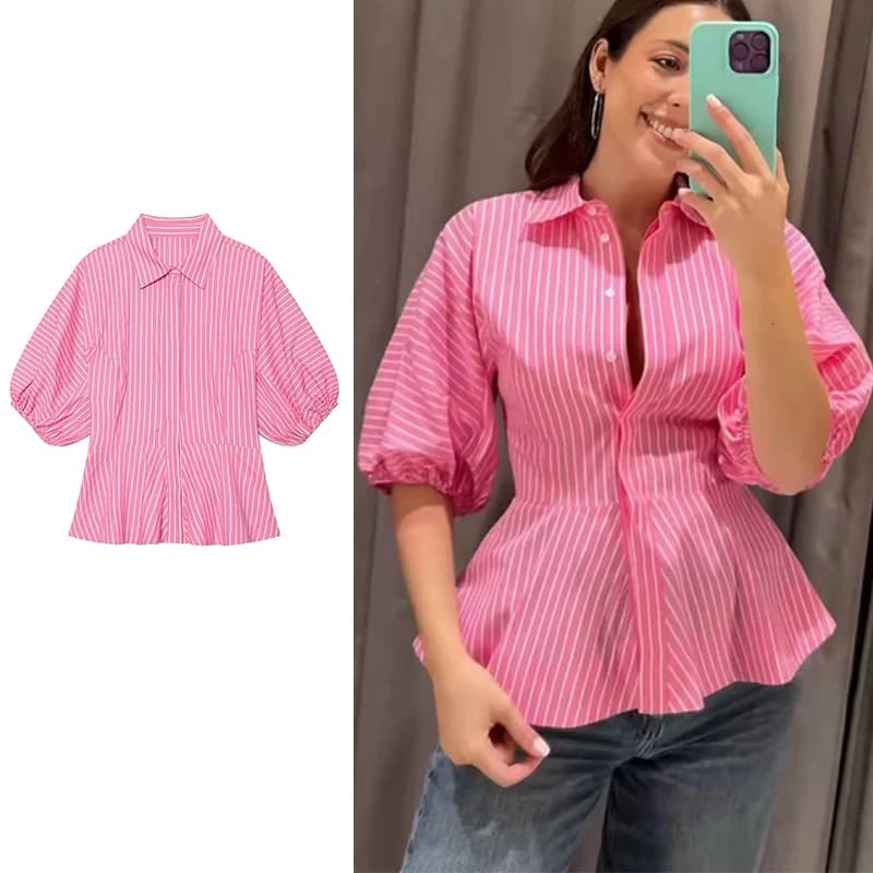 Camicia da Donna 2026 Nuova Collezione Primavera Estate, Camicia in Popeline a Righe Rosa alla Moda per Donne, Camicia Casual Chic Femminile