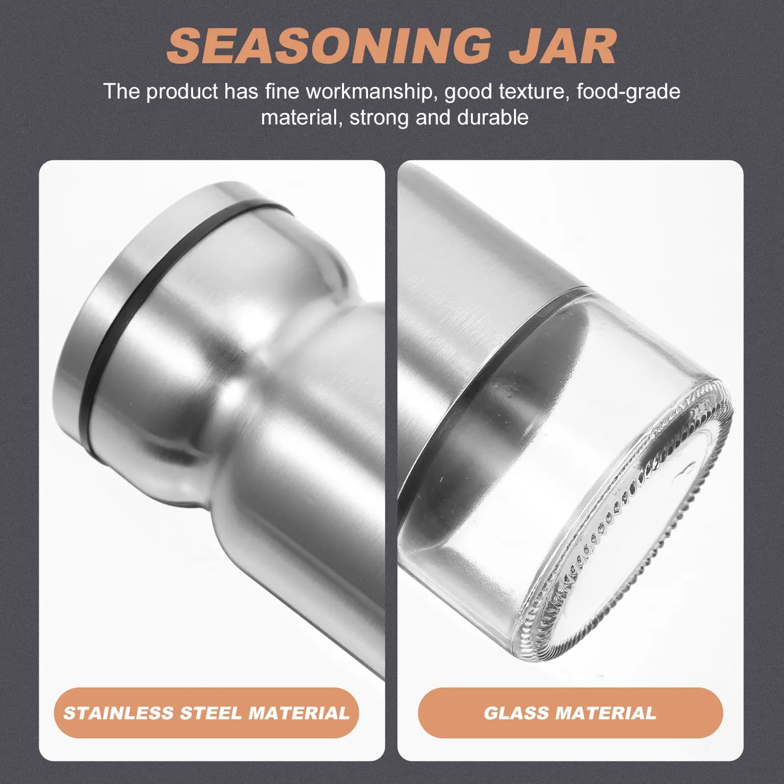 2Pcs Heavy-Duty Seasoning Bottle Set Food-Safe Stainless Steel and Clear Glass for Spice Storage Salt Pepper Organization