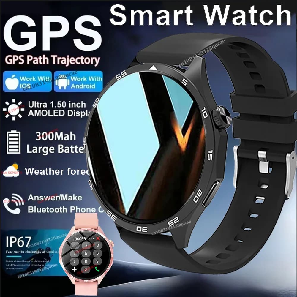 2026 New GPS Track Smart Watch Men AMOLED Screen NFC BT Call Waterproof Sleep Health Monitoring Man Smartwatches For Android IOS