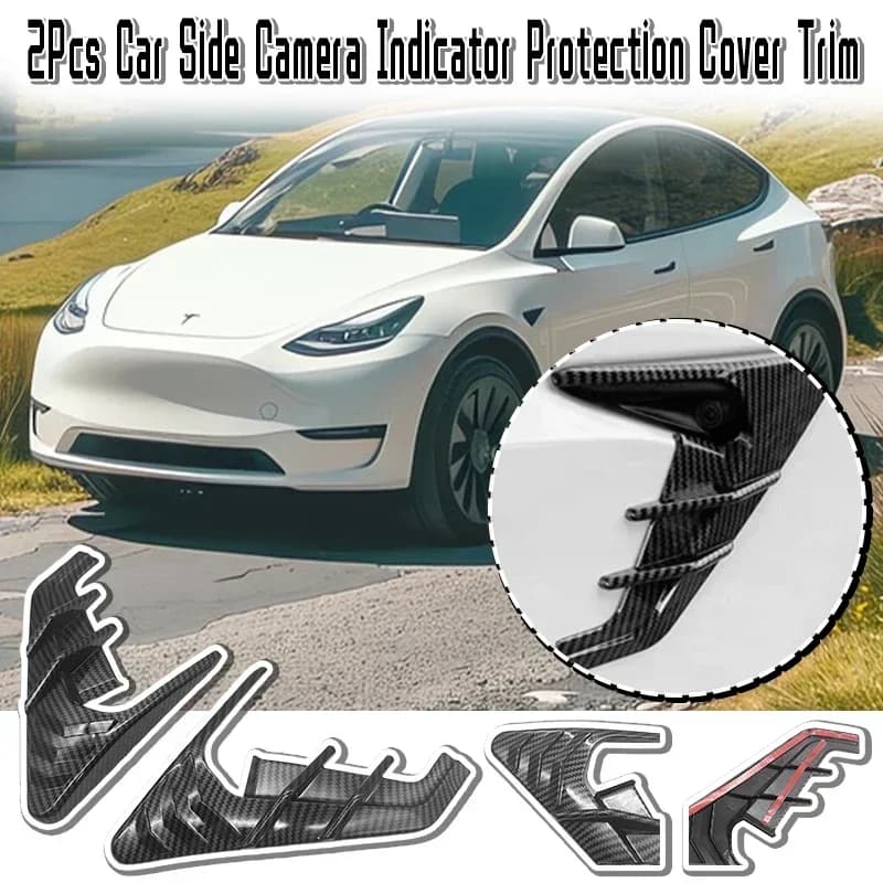 2 pezzi per Tesla Model 3 Y Car Side Camera Flanks Covers Spoiler parapolvere in fibra di carbonio Car Side Wing Panel Cover accessori