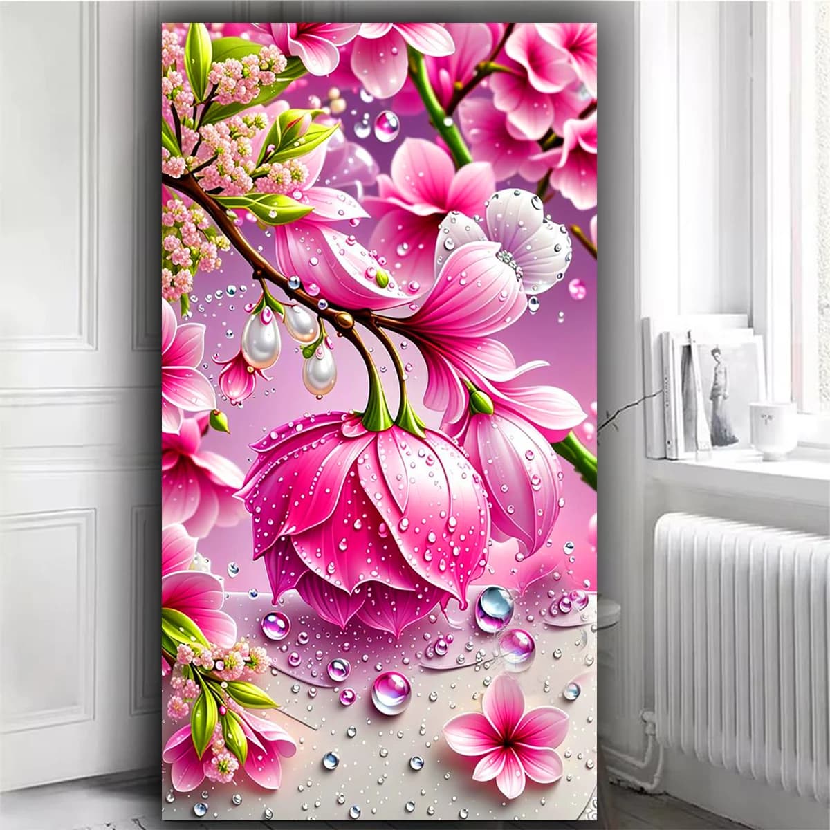 Amazing Pink Flowers Full Round Diamond Painting Set, New 2026 DIY Diamond Art Mosaic Halloween Craft Handmade Home Decor
