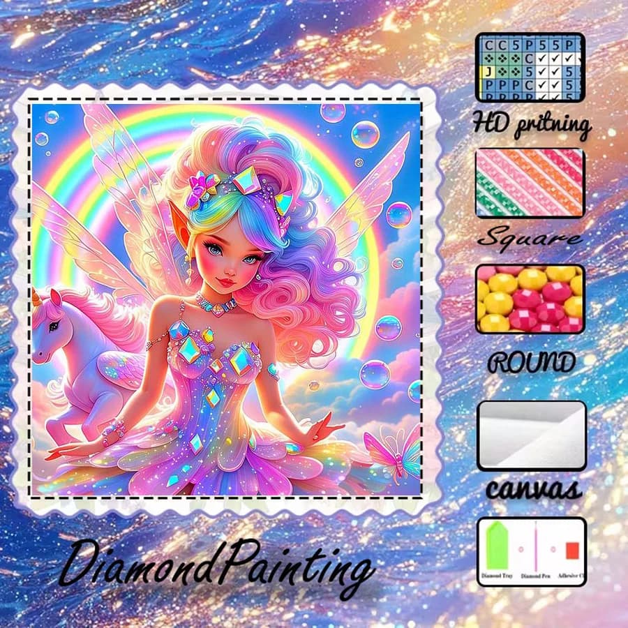1 piece - 5D-DIY - Flocking cloth - Special drill - Diamond painting set - Dream fairy - Mosaic - Diamond art