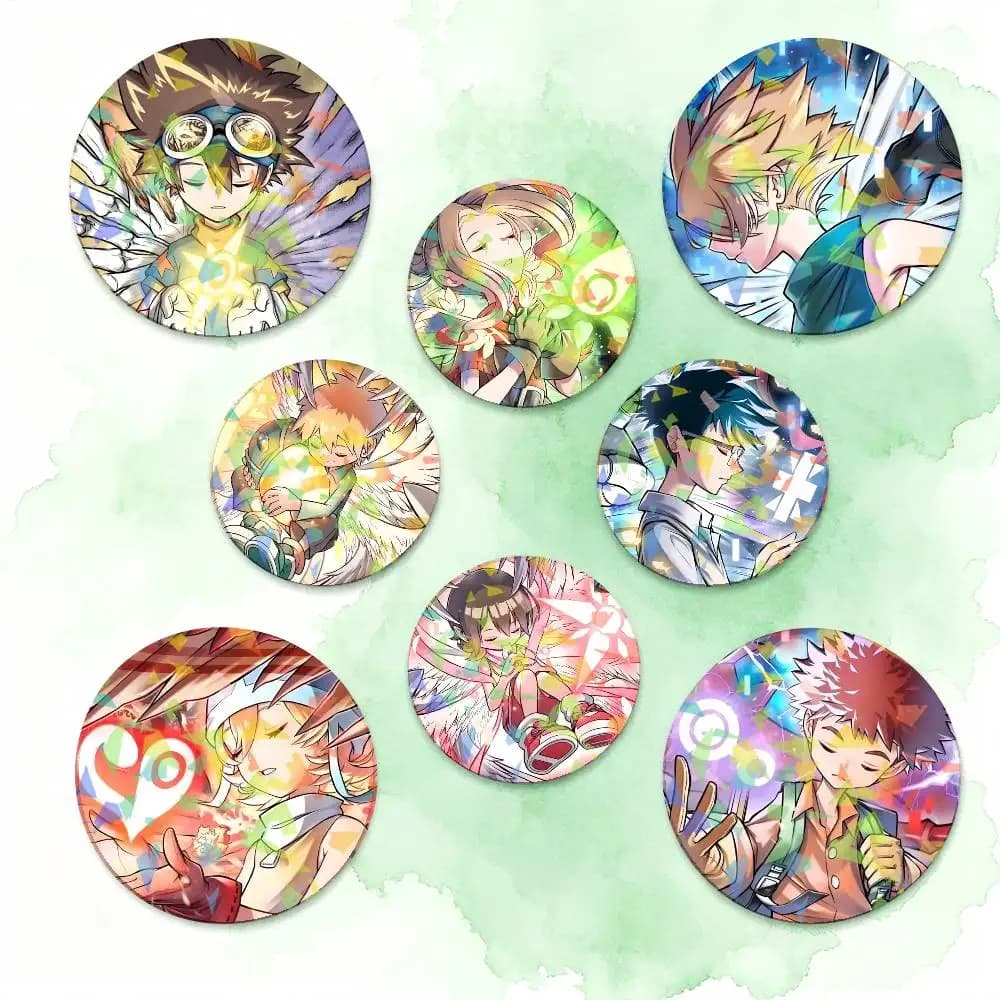Anime D-DiGitAl-L M-MOnsTeR-R Round Badge Lapel Pins for Backpacks Briefcase Laser Brooch Clothes Gifts