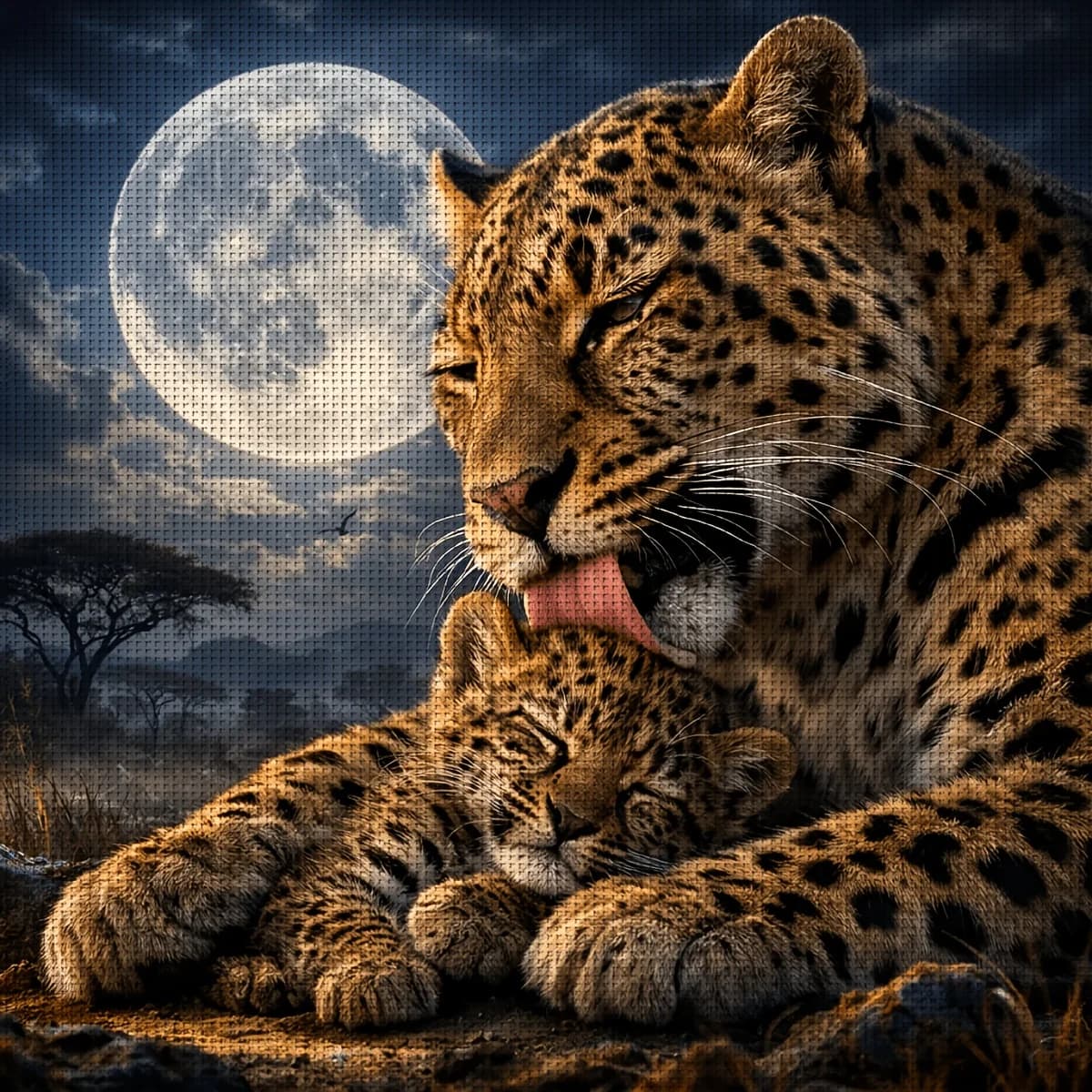 1PC 36X36cm/14.17X14.17inch, 11CT Print Cross Stitch DIY Kit, Leopard Bond, Adult Beginner's Relaxed Cross Stitch