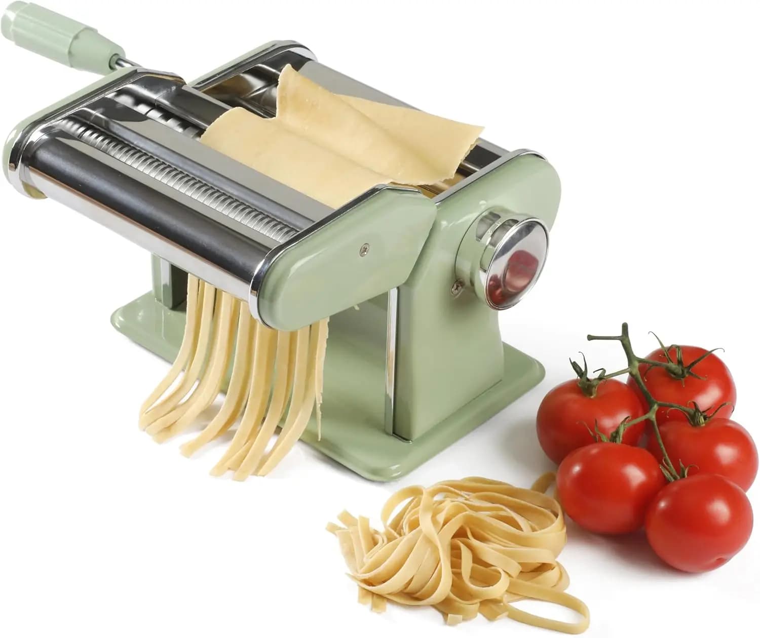 Macchina Manuale per Fare la Pasta con Rulli e Lame Regolabili per Noodles Fatti in Casa - Acciaio Inossidabile Verde