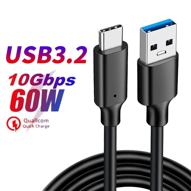 Cavo USB3.2 da 10 Gbps Cavo di trasferimento dati da USB A a tipo C tipo c per telefono cellulare Disco rigido SSD 3A 60 W QC 3.0 Cavo di ricarica rapida