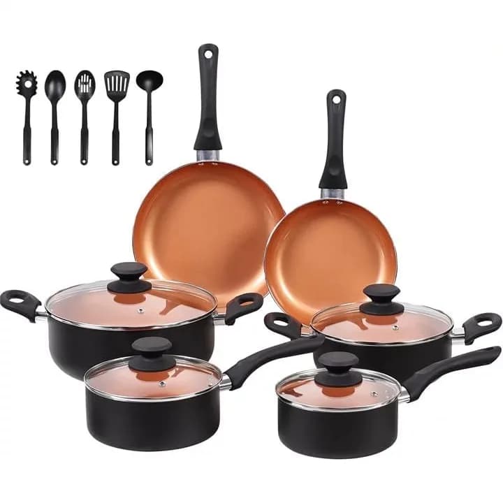 Set di Pentole e Padelle in Ceramica Antiaderente, Set da 15 Pezzi con Padelle e Casseruole, Pentole Antiaderenti per Gas ed Elettriche