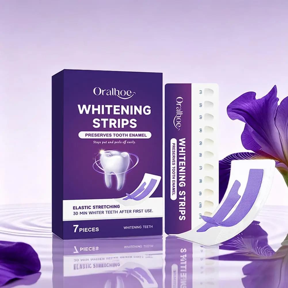 1/2 scatola di cerotti sbiancanti elasticizzati viola per pulizia profonda dei denti, preservano lo smalto, set di strisce sbiancanti per denti