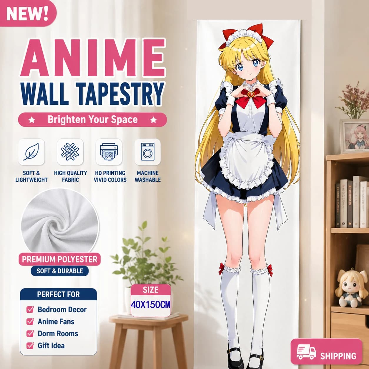 Sailor Moon Minako Aino Tapestry, Maid Outfit Anime Vertical Wall Hanging