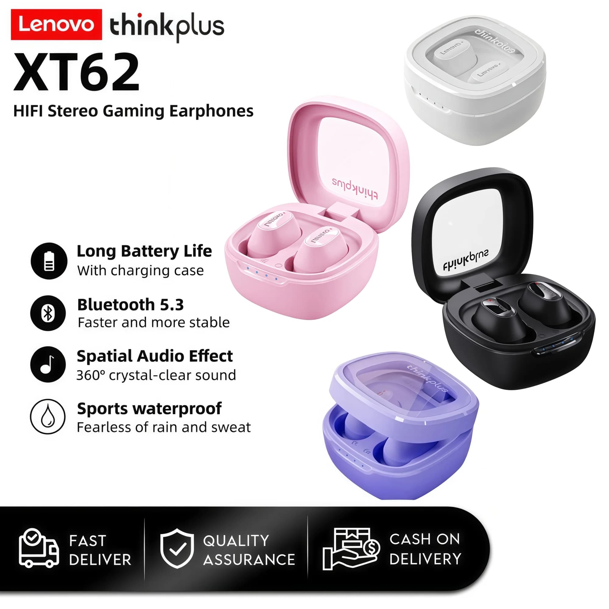Auricolari Bluetooth originali Lenovo LP19 TWS HIFI Auricolari in-ear wireless Cuffie sportive Cuffie con microfono Dual HD