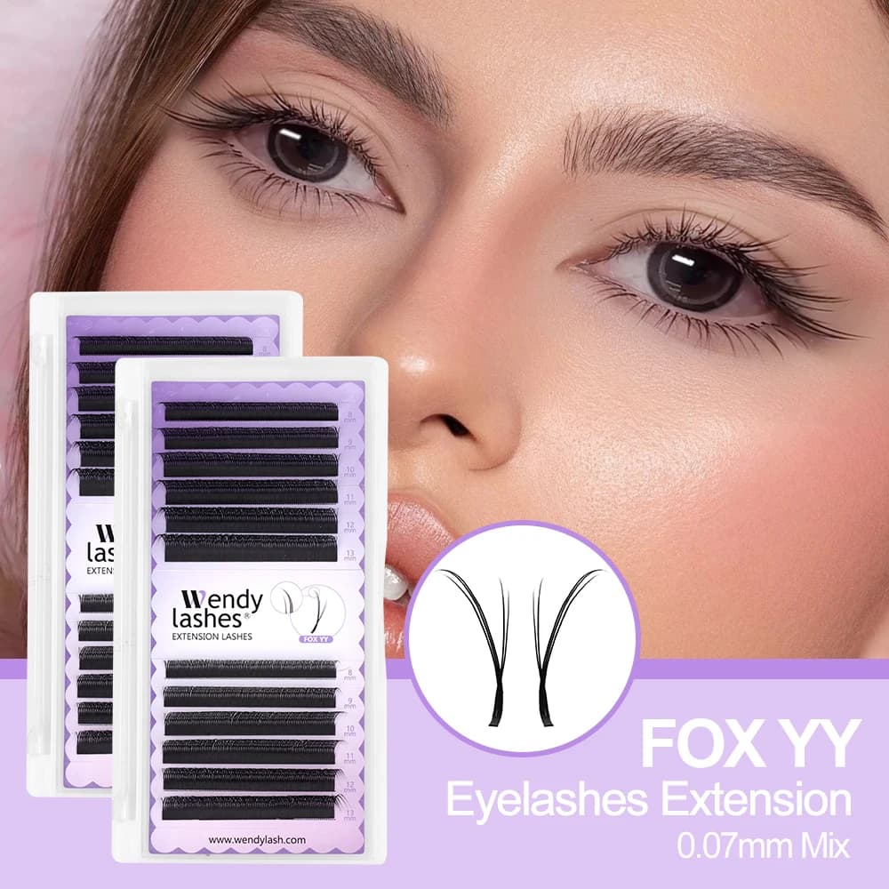 Wendy Lashes 12 file Occhi di volpe Estensione ciglia a forma di YY 0,07 mm Ciglia YY e volume brasiliano Morbide ciglia finte visone YY