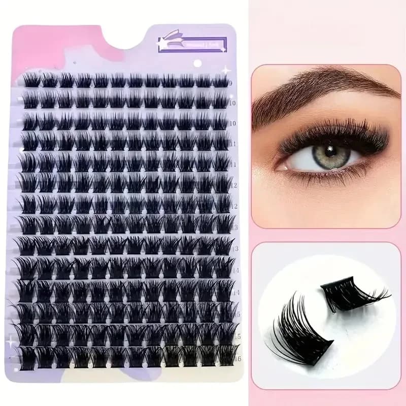 Ciglia Finte 3D Volume Lash Cluster 168 pz 0.07mm Curvatura D 9-16mm Miste Extension Ciglia Individuali Fai da Te con Radice Singola Morbide e Voluminose