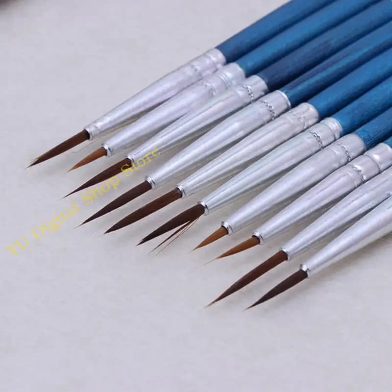 96BA 10Pcs Nylon Hair Artist Paint Brush Acrylic Watercolor Round Fine Hand Point Tip