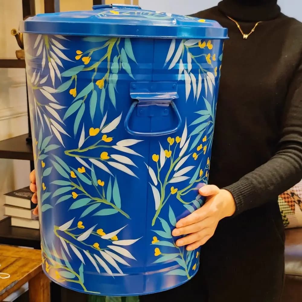 Cestino Decorativo in Metallo da 10 Galloni con Coperchio, Adatto per Cucina, Soggiorno e Spazi Esterni