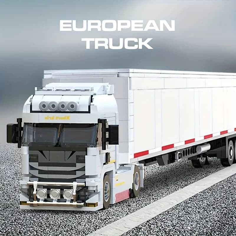Set di Costruzioni 2in1 con Oltre 700 Pezzi: Rimorchio Europeo + Camion con Cassone, Veicolo per Logistica e Trasporto Urbano - Modellino da Collezione