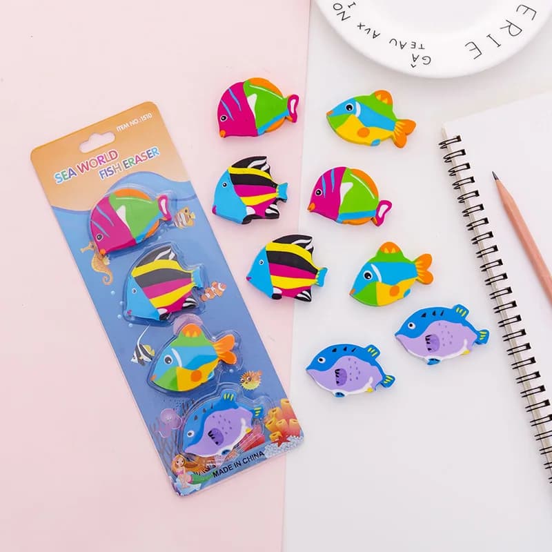 Food Eraser Creative Cartoon Small Fish Eraser Children's Gift Eraser Set of 4 Sets of Student Supplies To Erase Handwriting