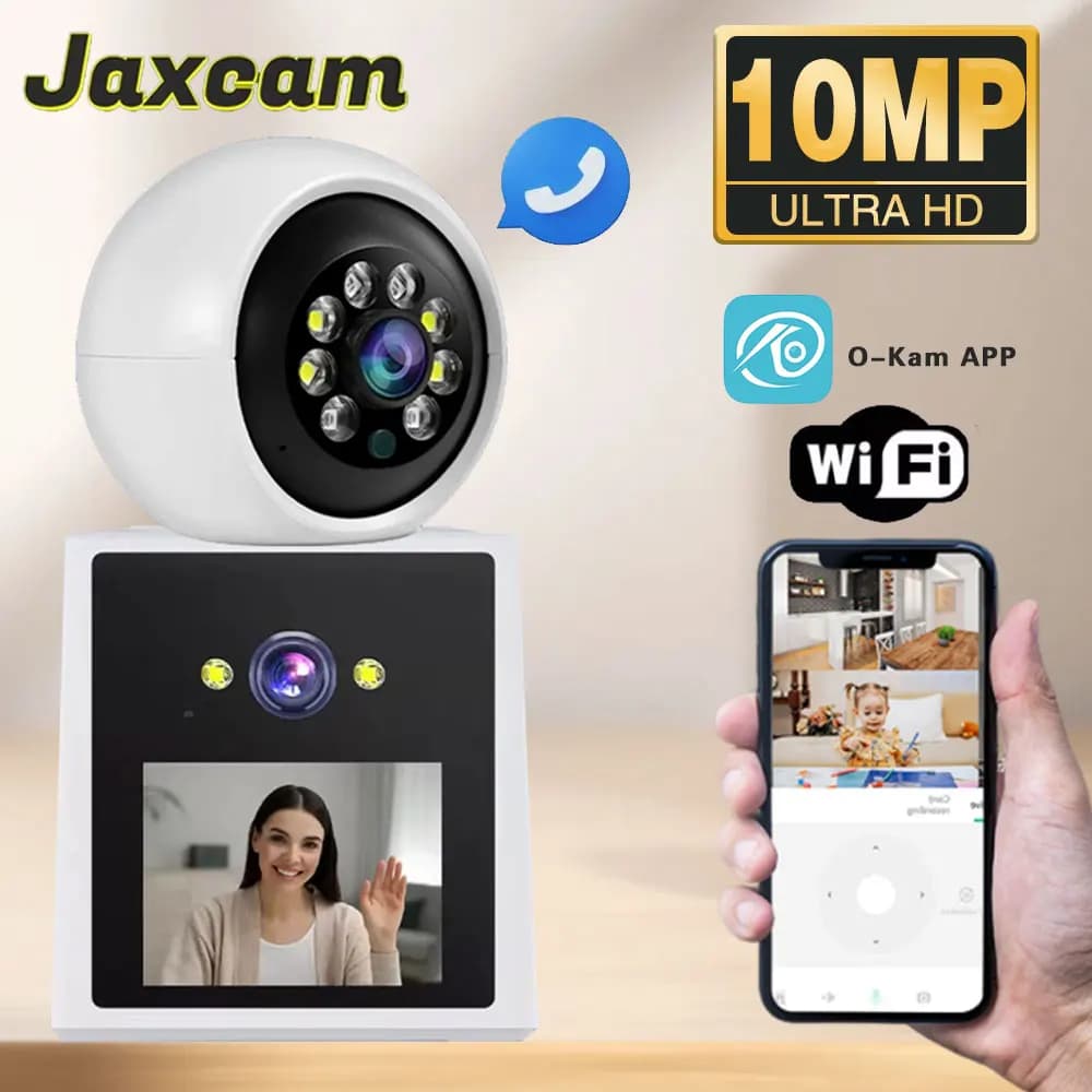 Telecamera di Sorveglianza WiFi 10MP con Videochiamata, Doppia Lente Wireless 360°, Audio e Video Bidirezionale, Monitor per Bambini Smart Home