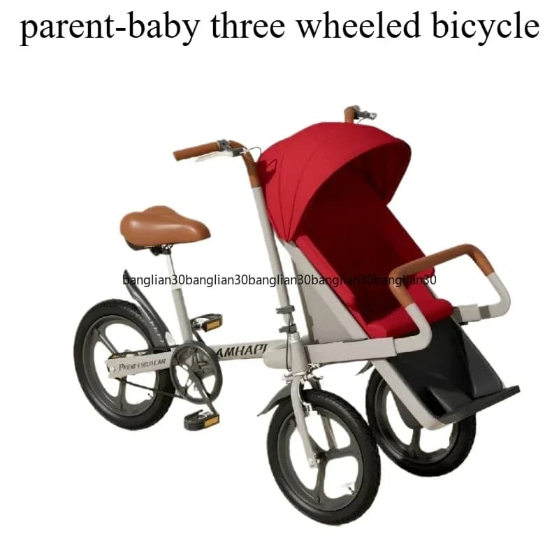 Bicicletta 2 in 1 per genitori e figli, triciclo a pedali per mamma e bambino, passeggino a tre ruote.