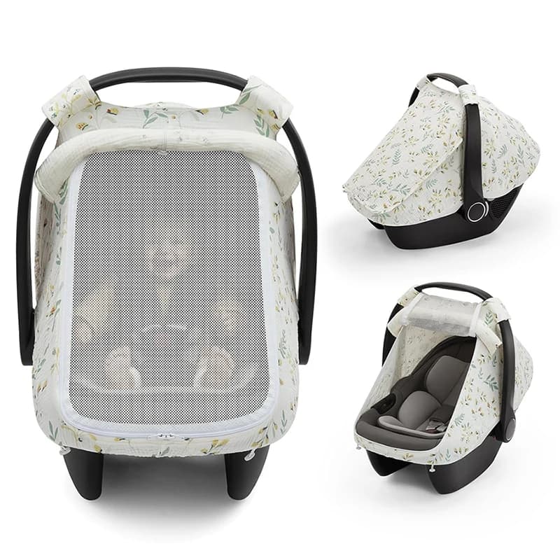 Copertura per Seggiolino Auto per Bambini in Mussola di Cotone Traspirante con Ampia Finestra in Rete, Tettuccio per Seggiolino Auto, Copertura per Passeggino, Parasole