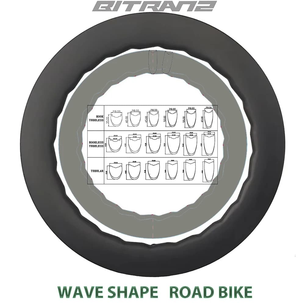 700C Wave Bike 28mm di larghezza Tubeless Tubolare Ruote in carbonio Cerchione Disco freno 35 40 45 50 55 58 65 80mm Gancio profondo Senza gancio UD 3K Marmo