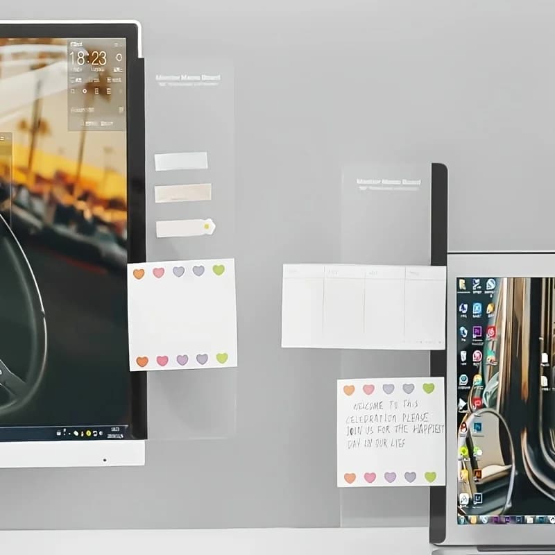 Transparent Acrylic Monitor Memo Board,Reusable Screen Side Sticky Note Holder, No Damage Screen, Office Desk To-Do List Planner