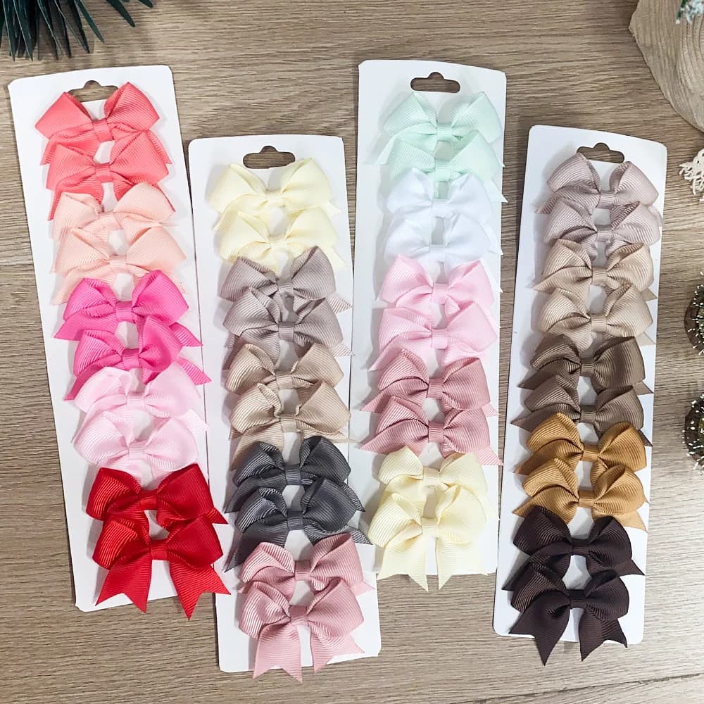 10 pcs/set Solid Color For Kids Strings Newborn Baby Hair Clips Handmade Bowknot Ribbon Barrettes New Year's Hair Accessories