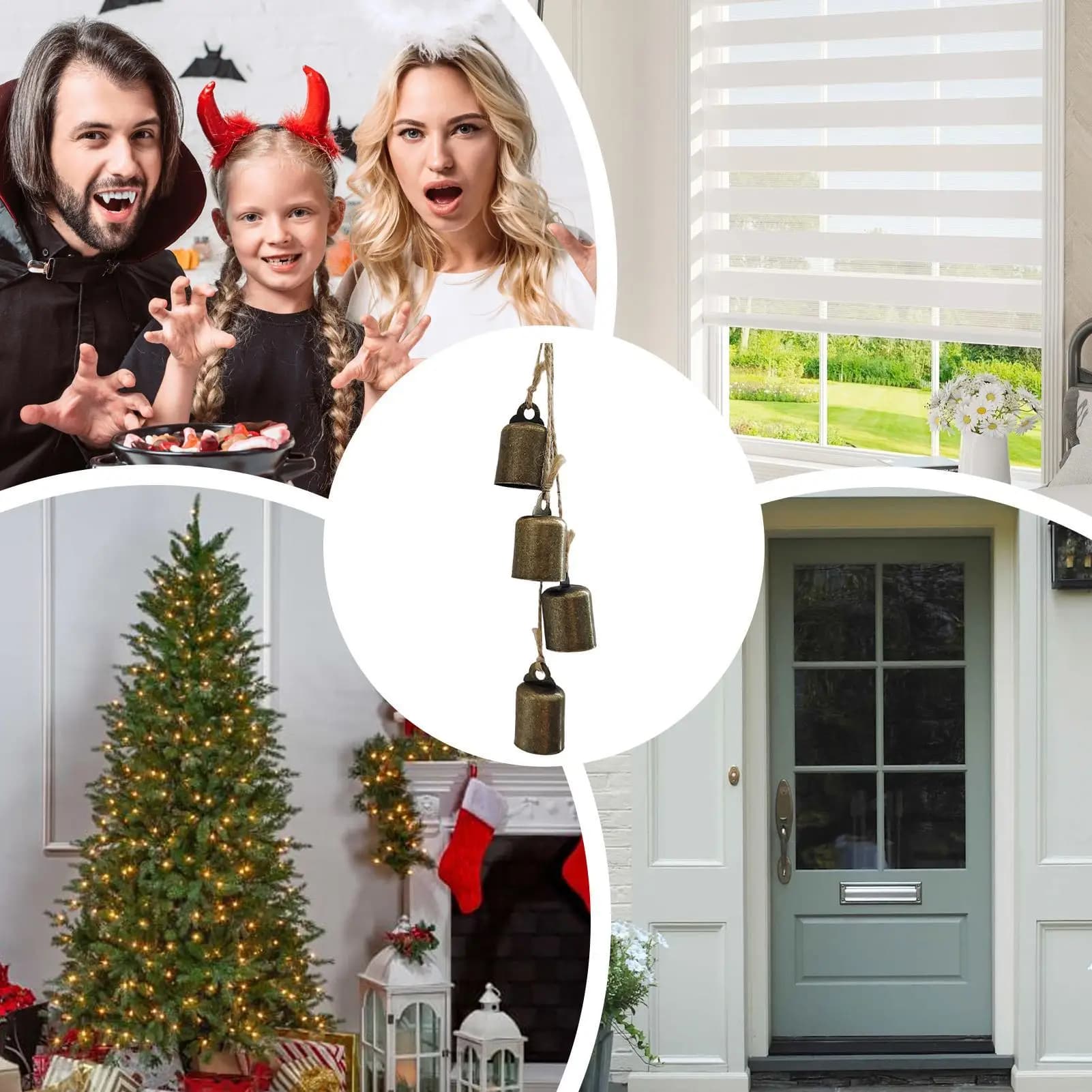 2025 Christmas Witch bells Rustic Iron Wind Chimes hanging doorknob bells handmade bronze cowbells for Wreath Garden Wall