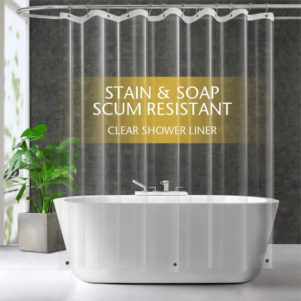 Clear PEVA Shower Curtain Liner 72x72 Lightweight with Rustproof Grommets and Weighted Magnets for Bathroom