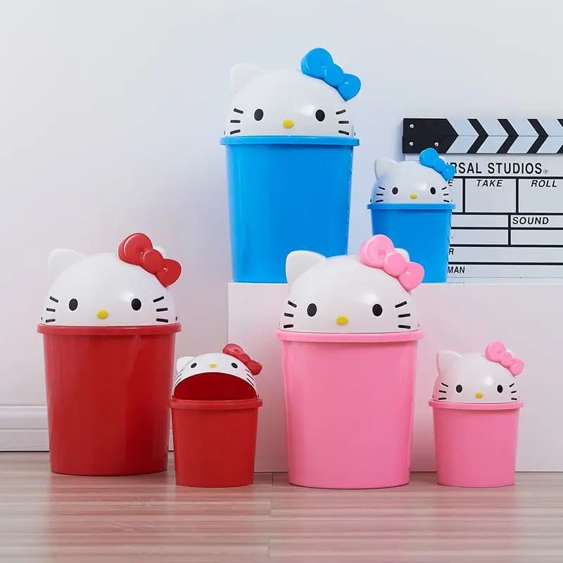 Hello Kitty Flip Trash Can, Kawaii Cartoon Household Desktop Waste Bin for Bedroom Bathroom Living Room