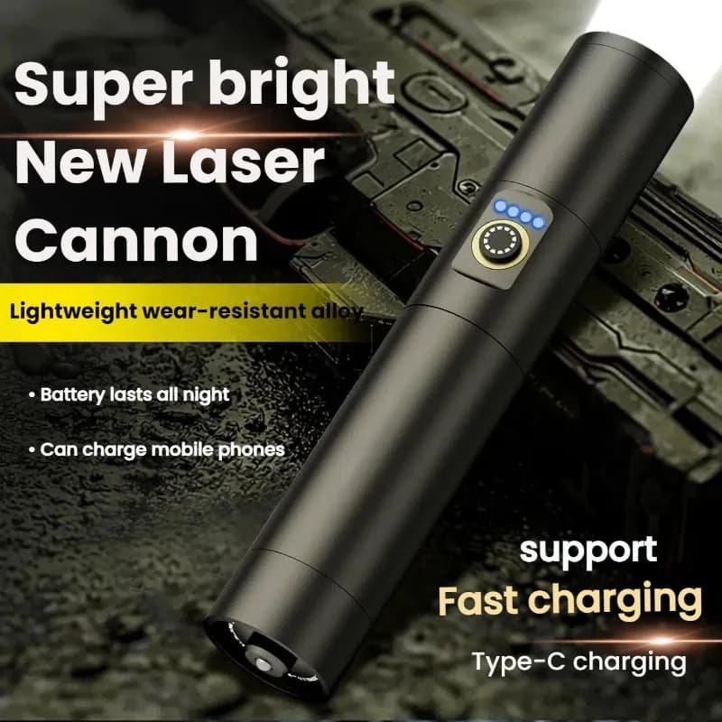 High Brightness LED Flashlight, Type-C Charging, Telescopic Zoom, Waterproof, Aluminum Alloy, Hiking Portable and Night Activities