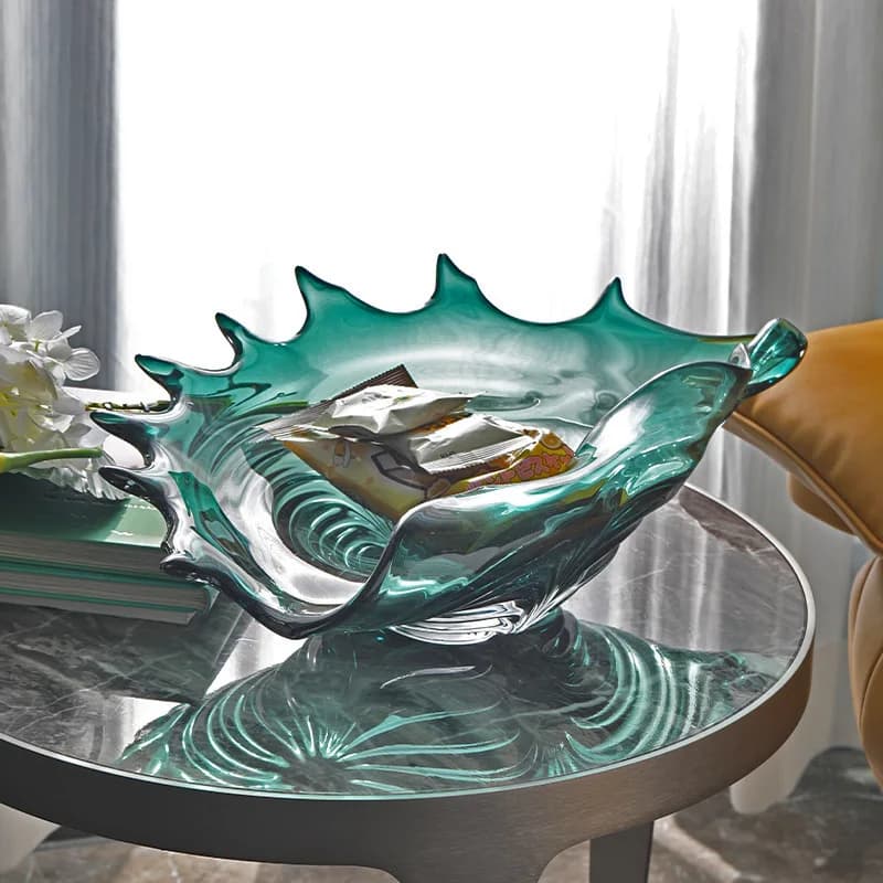 Light luxury glass rolled edge conch fruit plate ornaments living room model room sales office desktop candy and dried fruit sto