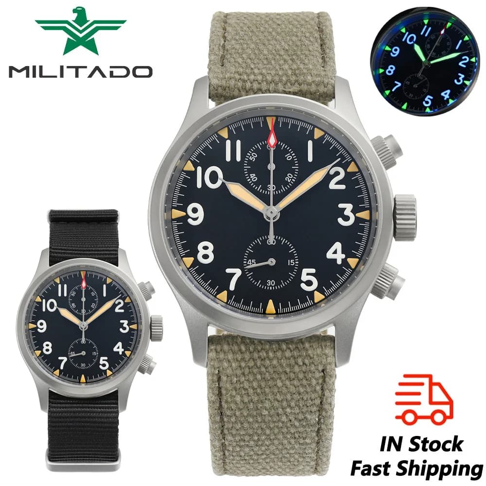 Militado ML1868 orologio VK61 movimento al quarzo 100m resistenza all'acqua orologi cronografo in acciaio inossidabile orologio da polso in cristallo di zaffiro