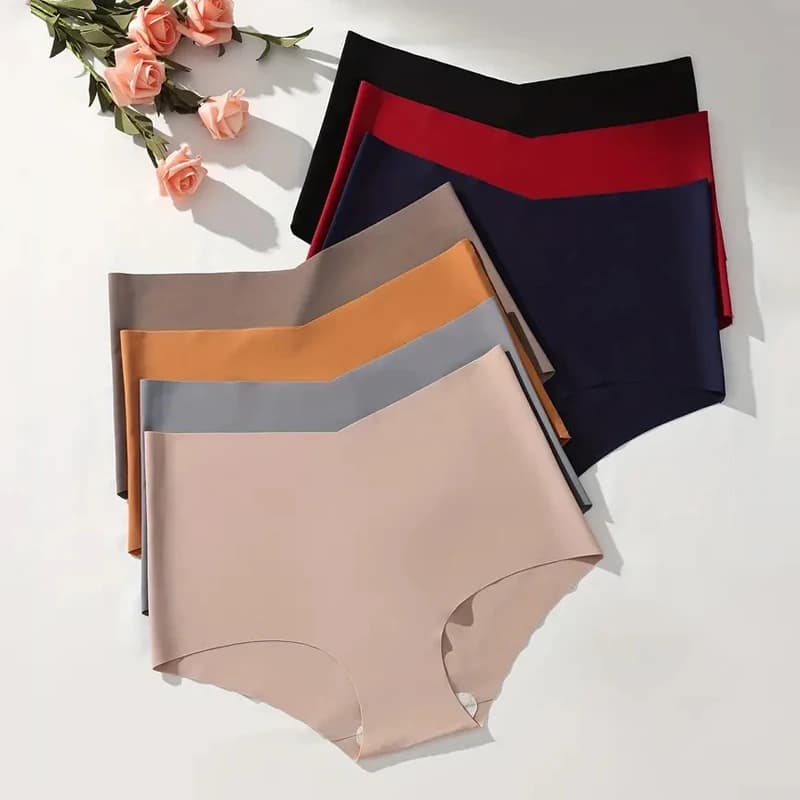 Set di 7 Mutandine Donna Senza Cuciture in Seta Ghiaccio, Slip Sexy a Vita Alta, Lingerie Femminile Plus Size