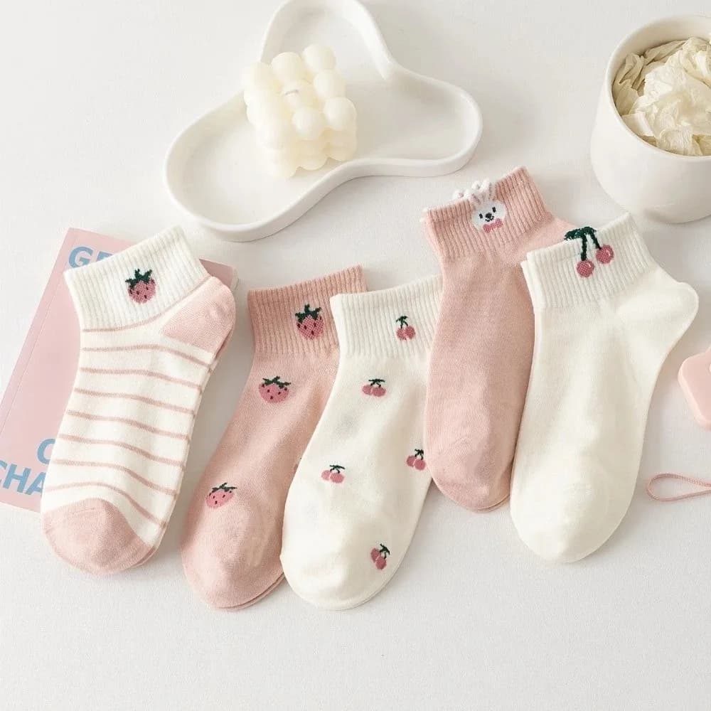 Korean Style Low Cut Short Tube Socks Strawberry Cherry Kawaii Shallow Socks Sweet Rabbit Bow Boat Socks Gifts
