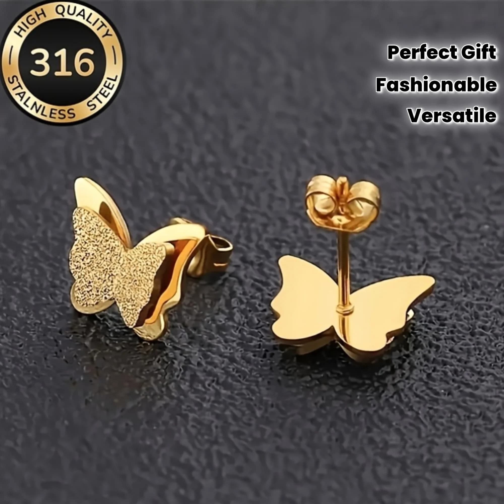 Three-dimensional butterfly stud earrings | Simple and elegant design | Daily/party versatile | Anniversary/lover/Christmas exquisite gifts for girls | Stainless steel anti-fading and anti-allergic fashion stud earrings