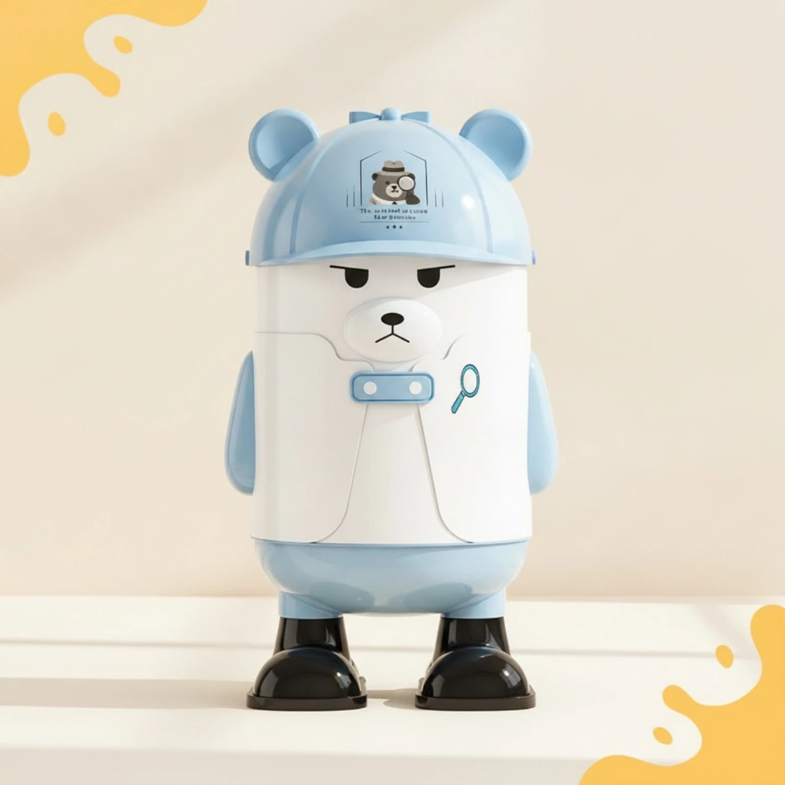 Bear Trash Bin Cute Trash Bin with Flip-Top Lid Dustbin with Flip Lid Adorable Wastebasket Double-Layer for Children, Bedroom