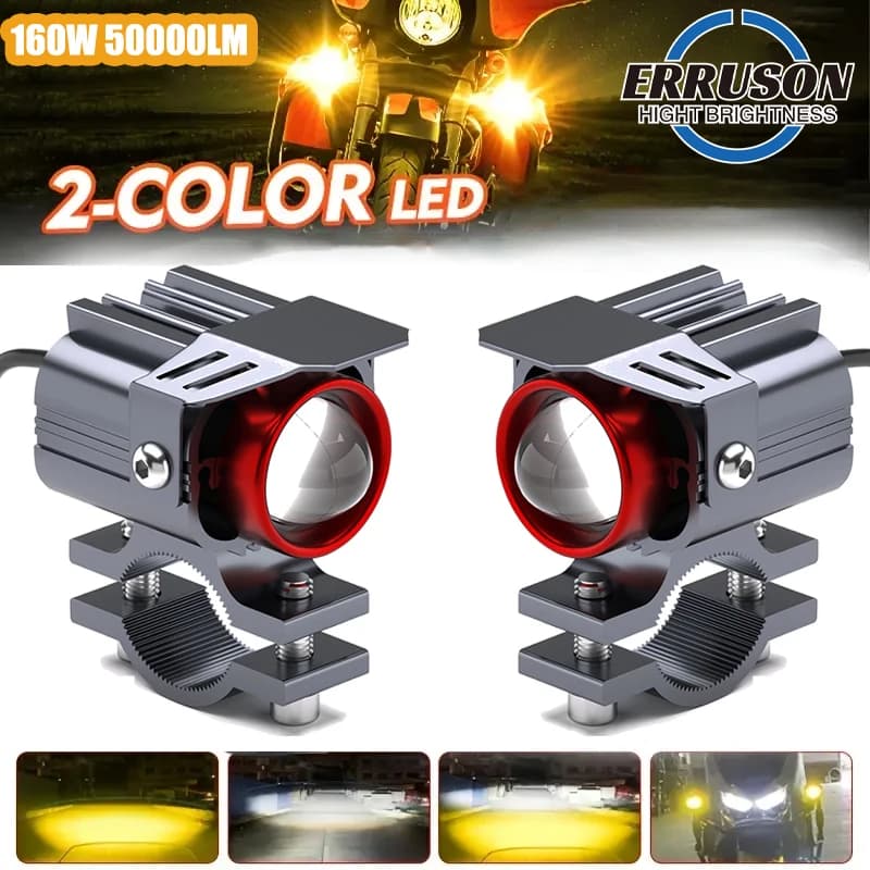 Erruson 160W 50000LM Luce per moto per moto fuoristrada anteriore ausiliario 6000k/3000k Super Bright Mini guida faro a LED
