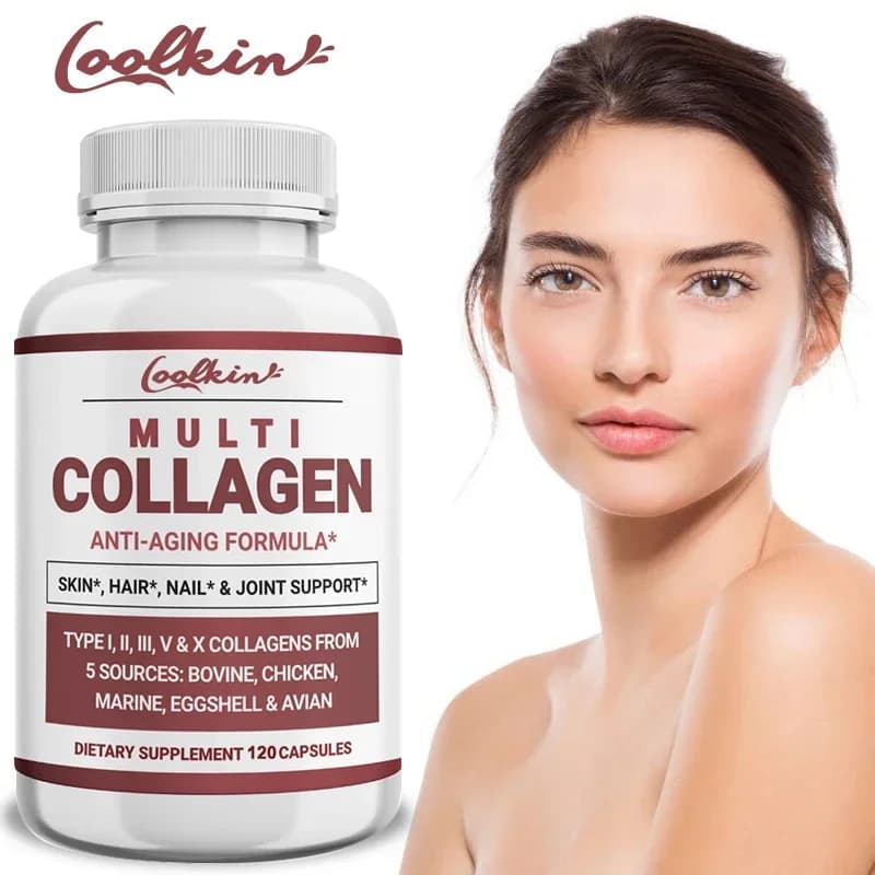 Multicolagenic peptide powder capsules, 5 collagen supplements, cow, chicken, eggshell, bird and marina all in one