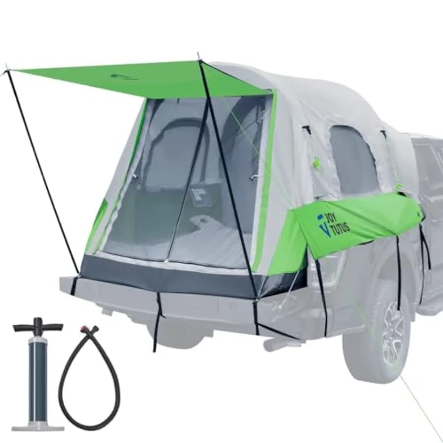 Tenda Gonfiabile per Cassone del Pickup 5.5-6.5FT con Tettoia, Include Pompa ad Aria per Montaggio Rapido in 30 Secondi, Tenda Doppio Uso per Pickup o Campeggio per 2 Persone