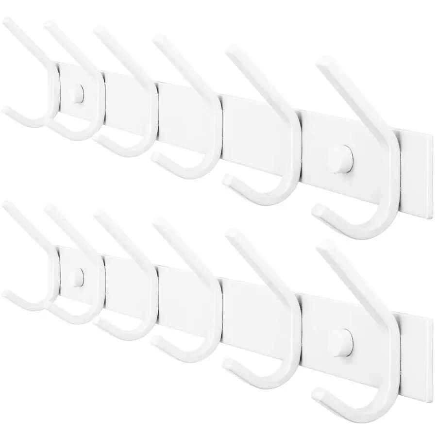 Wall coat hanger, Hanging hooks wall coats, Wall holders with 6 hooks for hanging coats, hats, jackets, clothes, White, 2 pieces