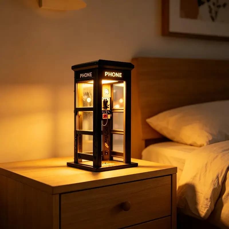Retro Vintage Tall Phonebooth Lamp – Mini Telephone Booth Ambient Desk Light For Home Decor Classic Design