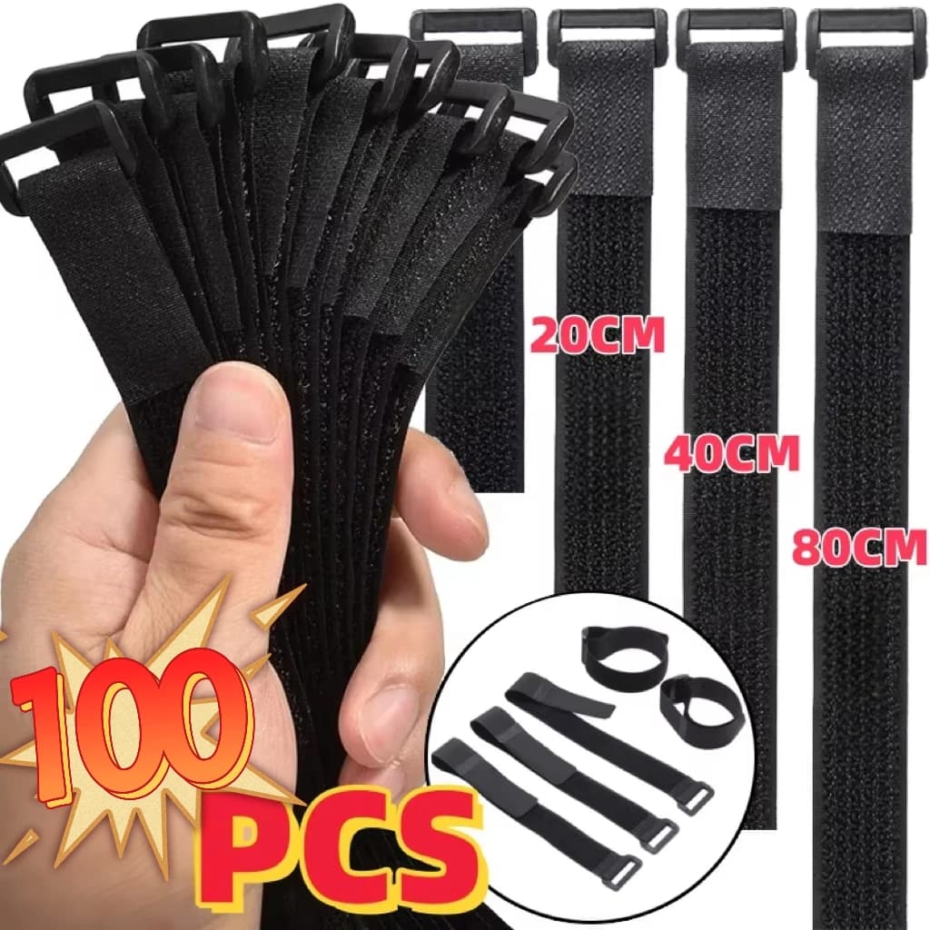 Reusable Black Nylon Hook and Loop Cinch Straps Adjustable Wire Fastener Cable Ties For Household Office Cord ArrangementStorage