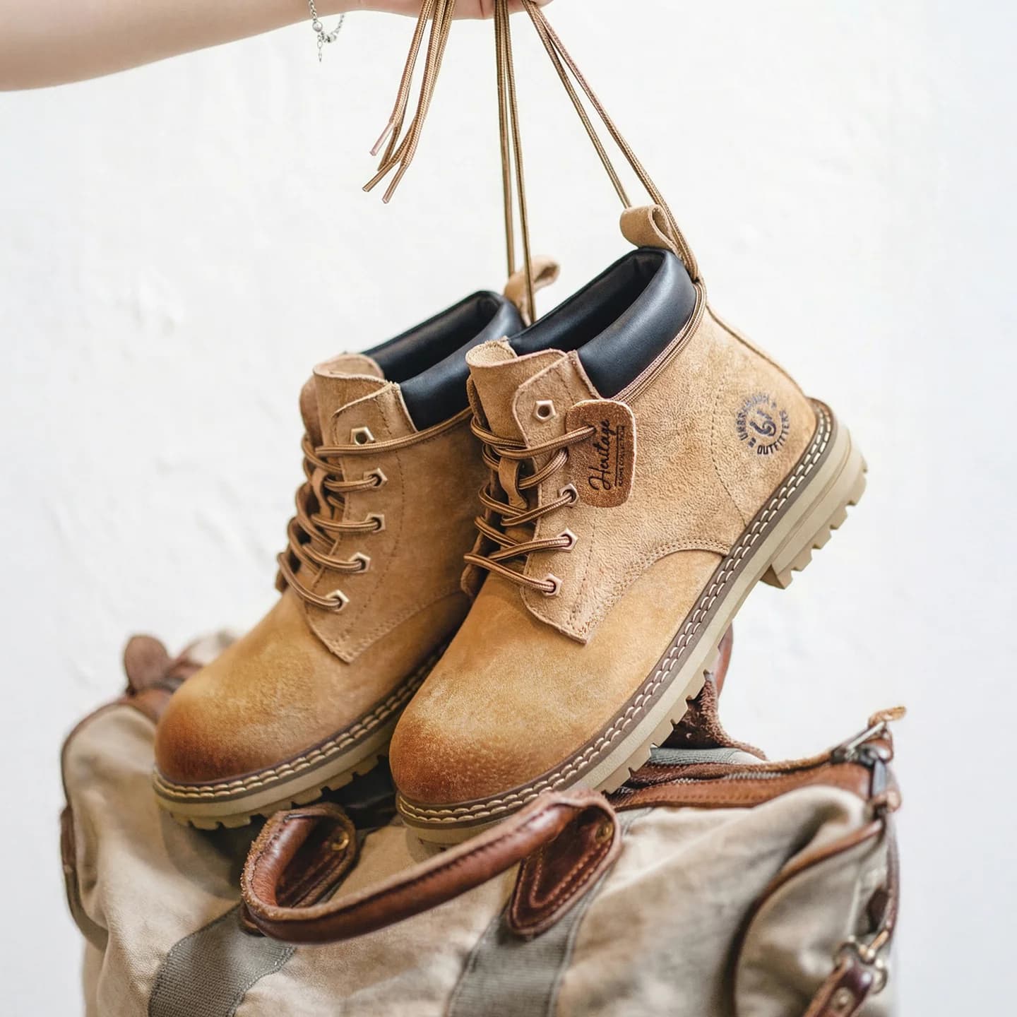 Stivali Classici Gialli da Donna Maden, Stile Vintage Workwear, Allacciati in Pelle Scamosciata, Scarpe da Lavoro Casual a Mezza Altezza