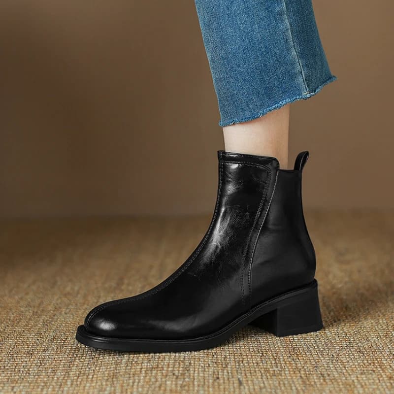 ORCHALISA Women's Short Boots Chelsea Boots Black Round Toe Block Heels 4.5cm Size 41 42 43 Leisure Daily Women Bota