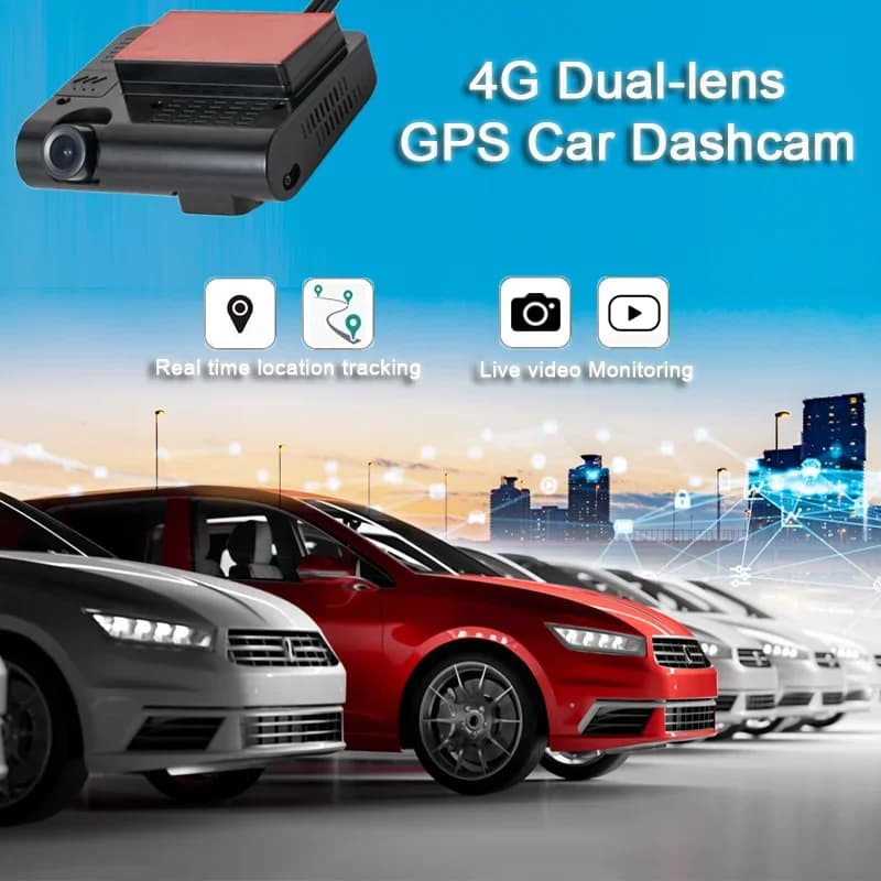 Dashcam per auto con doppia lente integrata, 2 telecamere, tracciamento GPS 4G