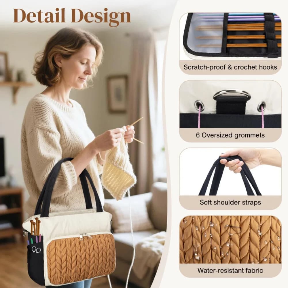 Knitting Tool Organizer Handbag Portable Corduroy Yarn Storage Case Large Capacity Shoulder Bag DIY Crochet Projects