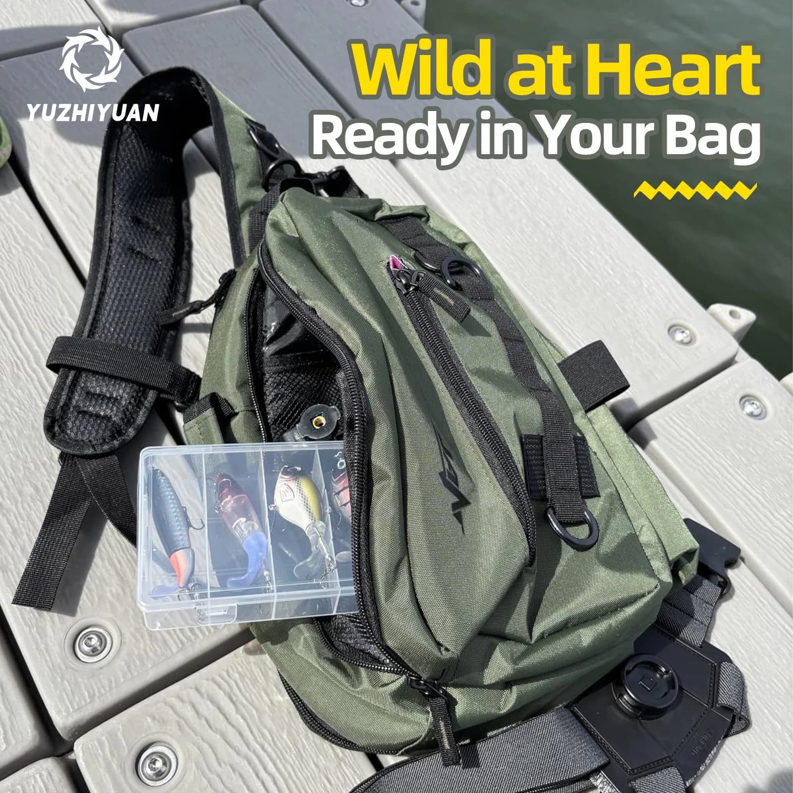 Green multifunctional bait fishing bag, waterproof and wear-resistant, ideal for fishing in sea/fish in bank/fish with live bait