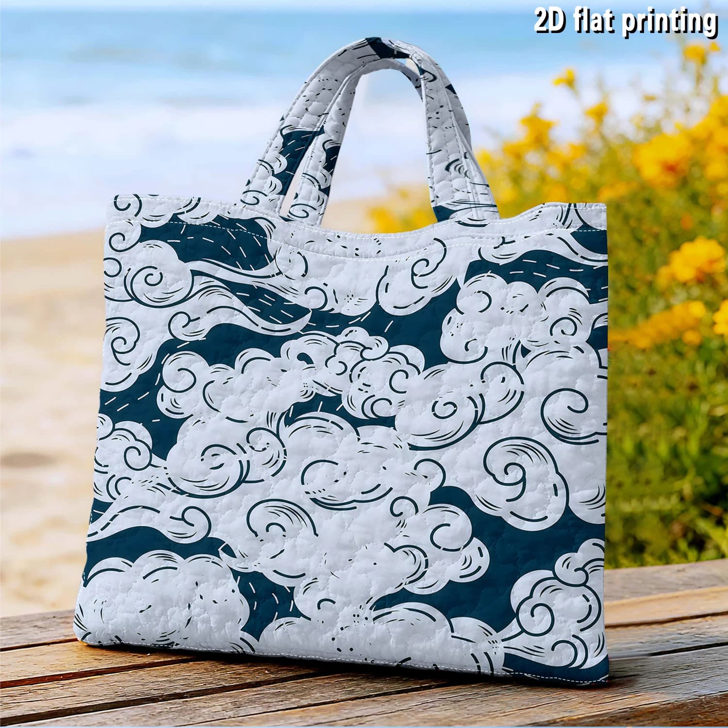 Indigo Clouds Large Capacity Canvas Shoulder Bag Dual Side Print Tote Bag Daily Shopping Bag Fashion Gift Handbag