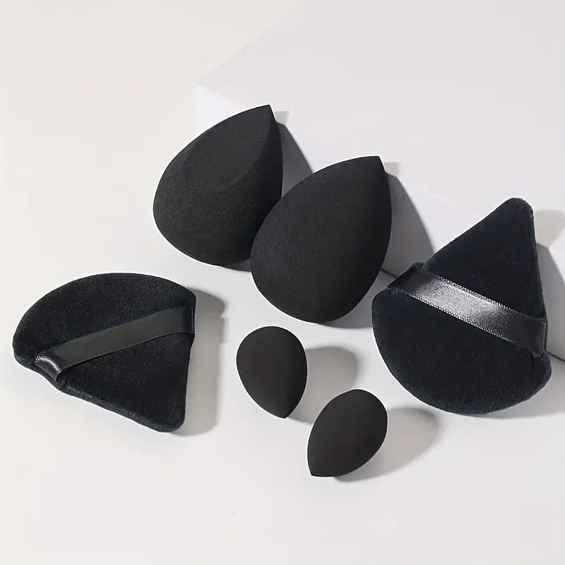 Set of 6 sponges for professional make-up, 3-dimensional double-use blenders and triangle bellows | Vegan hypoallergenic for liquids/dust, essential travel elements